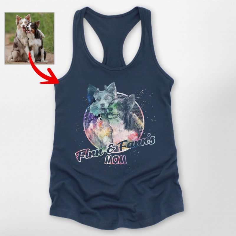 Custom Dog Sketch Racerback Tank, Galaxy or Watercolor Effects, For Fur Moms - Pawarts