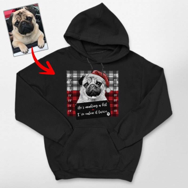 Funny Dog Mugshot Hoodie - Custom Dog Photo, Christmas Party Vibe - Pawarts