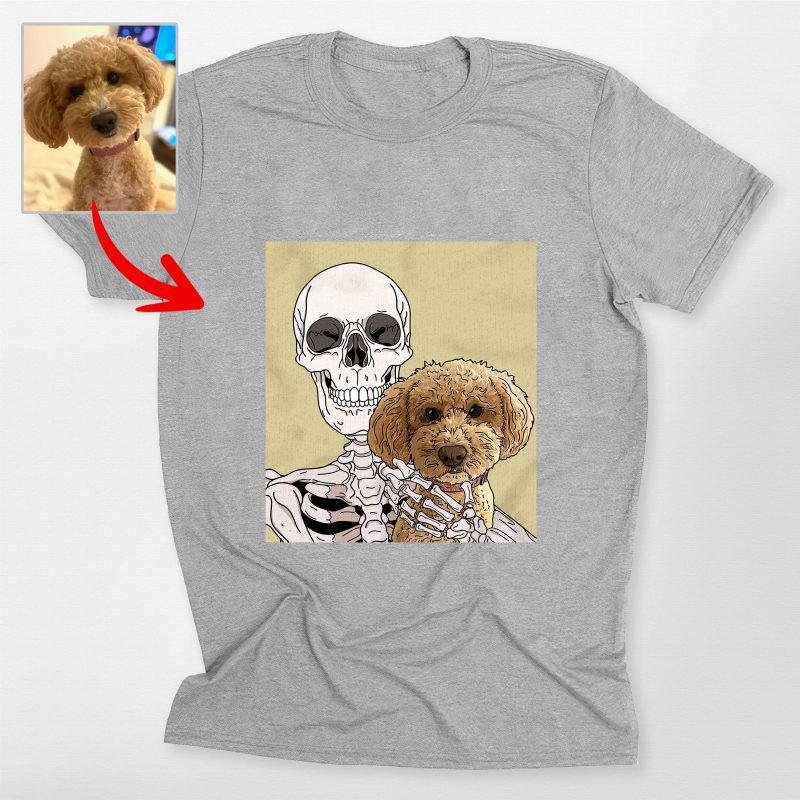 Custom Skeleton Selfie With Dog tshirt for Lovers, Vintage Halloween Tee - Pawarts