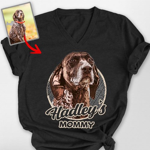 Vintage Bella Canvas V-Neck Shirt with Custom Dog Photo for Dog Lovers - Pawarts