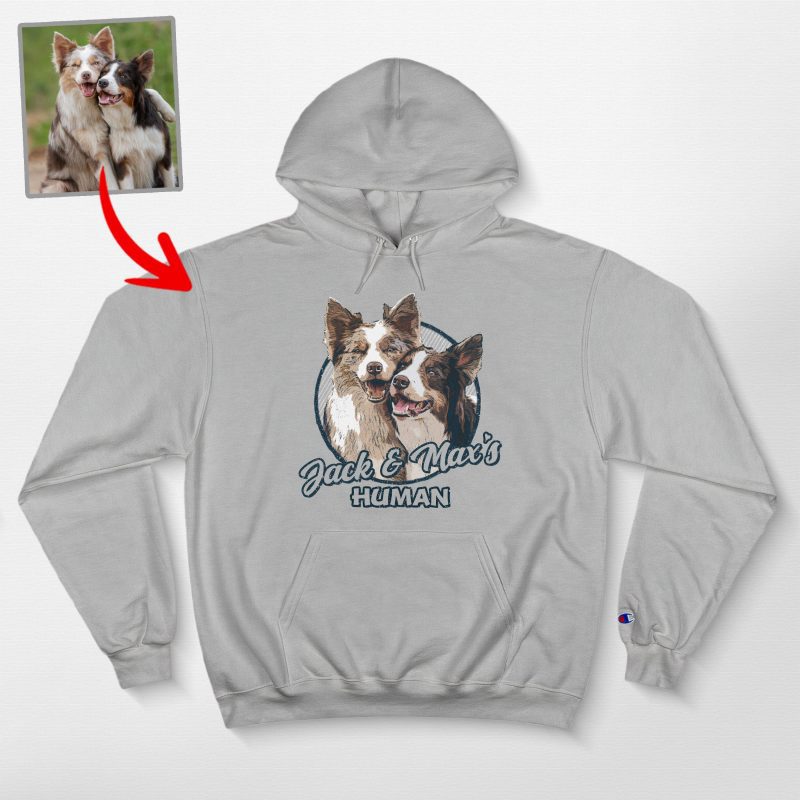 Custom Dog Portrait Champion Hoodie for Dog Moms, Dads, and Lovers - Pawarts