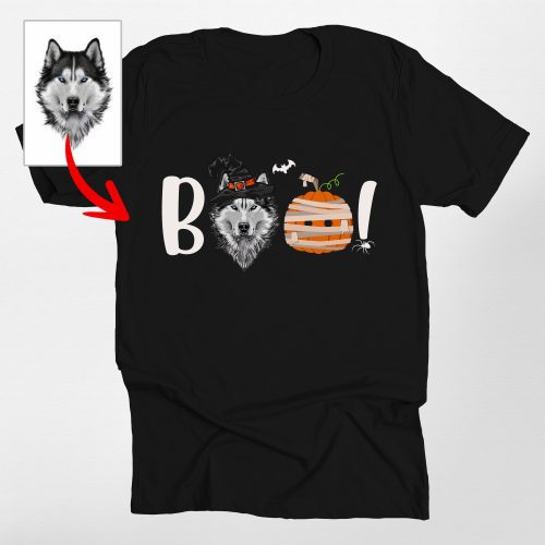 Pawarts | Boo! Customized Halloween Dog Portrait Unisex T-Shirt For Dog's Human - Pawarts