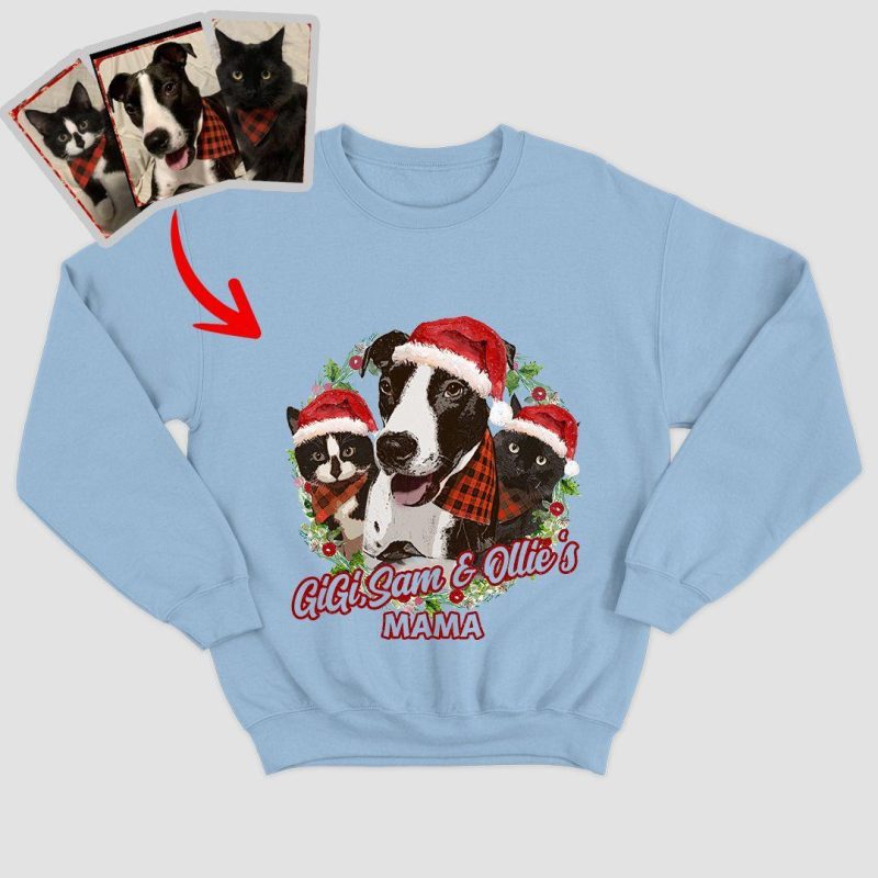 Christmas Sweatshirt with Custom Dog Photo, Vintage Color Style for Dog Lovers - Pawarts