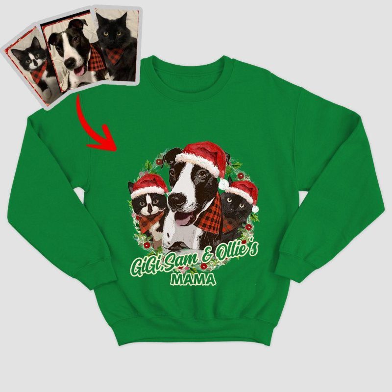 Christmas Sweatshirt with Custom Dog Photo, Vintage Color Style for Dog Lovers - Pawarts