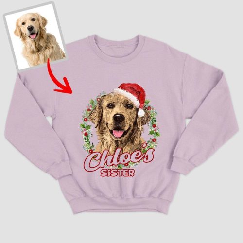 Christmas Sweatshirt with Custom Dog Photo, Vintage Color Style for Dog Lovers - Pawarts