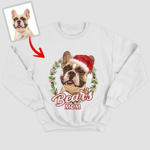 Christmas Sweatshirt with Custom Dog Photo, Vintage Color Style for Dog Lovers - Pawarts