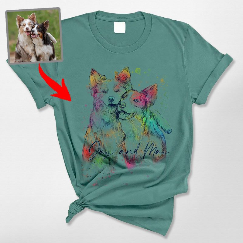 Artistic Custom Dog Portrait Comfort Colors Unisex Tee, Ideal Gift for Dog Moms and Dads - Pawarts