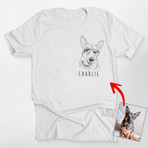 Pawarts | Cute Personalized Dog Portrait Left Chest T-shirt - Pawarts