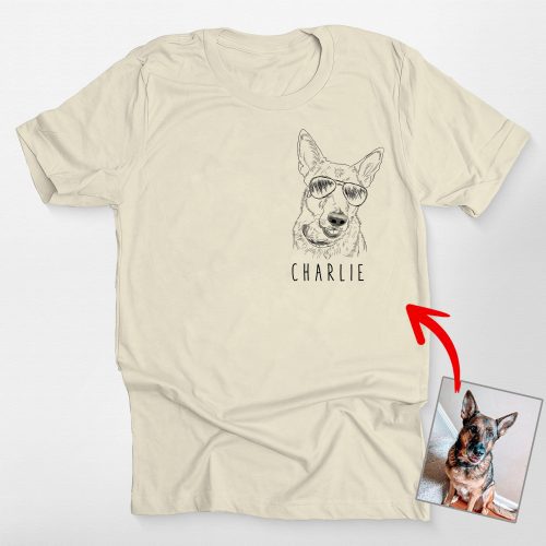 Pawarts | Cute Personalized Dog Portrait Left Chest T-shirt - Pawarts