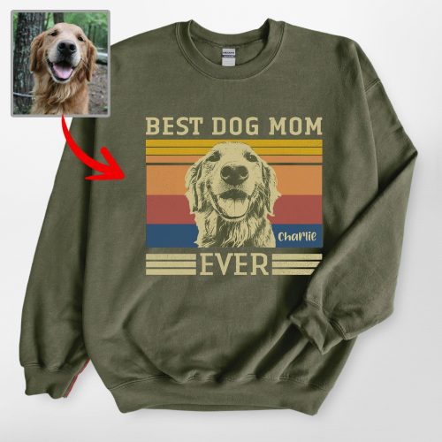 Vintage Personalized Best Dog Mom Gildan Sweatshirt, Perfect Cozy Gift for Dog Mom - Pawarts