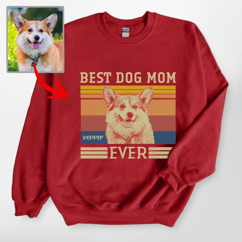 Vintage Personalized Best Dog Mom Gildan Sweatshirt, Perfect Cozy Gift for Dog Mom - Pawarts