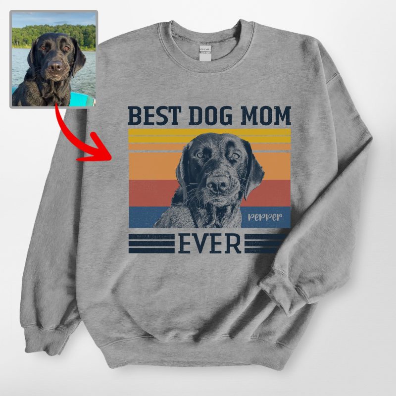 Vintage Personalized Best Dog Mom Gildan Sweatshirt, Perfect Cozy Gift for Dog Mom - Pawarts