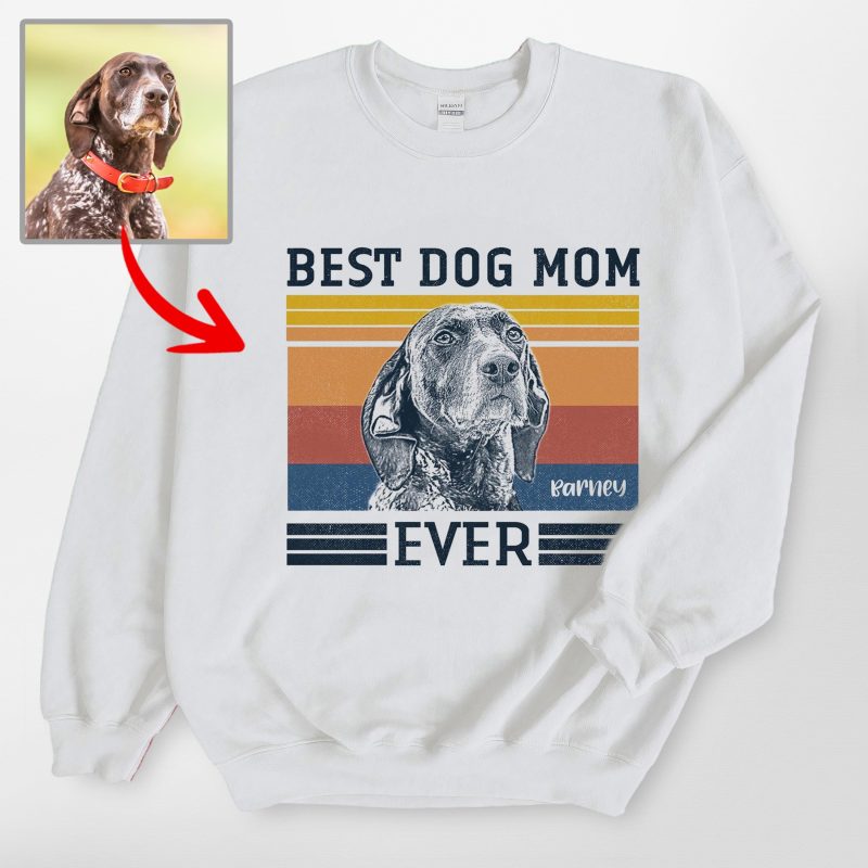 Vintage Personalized Best Dog Mom Gildan Sweatshirt, Perfect Cozy Gift for Dog Mom - Pawarts