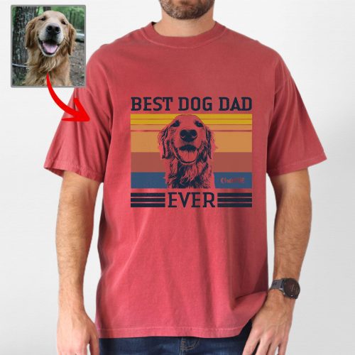 Best Dog Dad Ever Custom Dog Portrait Style Comfort Colors Shirt for Dog Lovers - Pawarts