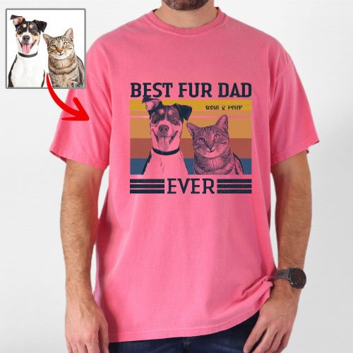 Best Dog Dad Ever Custom Dog Portrait Style Comfort Colors Shirt for Dog Lovers - Pawarts