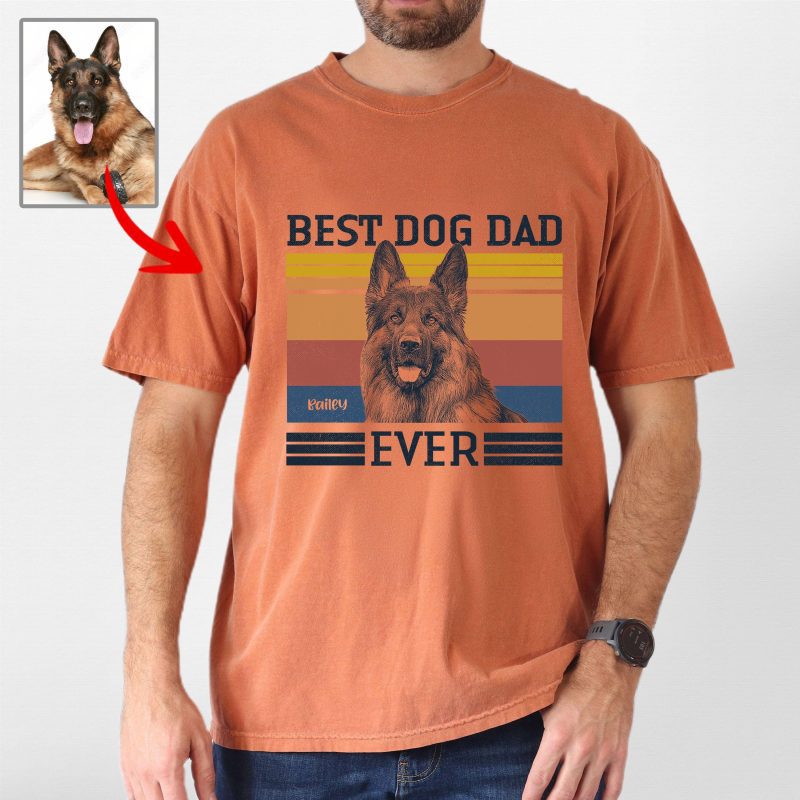 Best Dog Dad Ever Custom Dog Portrait Style Comfort Colors Shirt for Dog Lovers - Pawarts