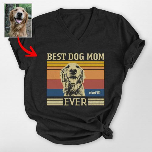 Custom Vintage-Style Best Dog Mom Bella Canvas V-neck Shirt, Unique Gift Dog Mom on Mother’s Day - Pawarts