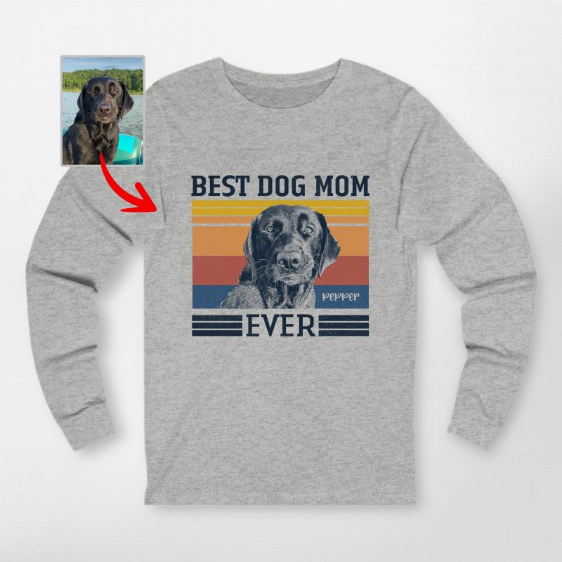 Vintage Best Dog Mom Custom Bella Canvas Long Sleeve Shirt - Pawarts