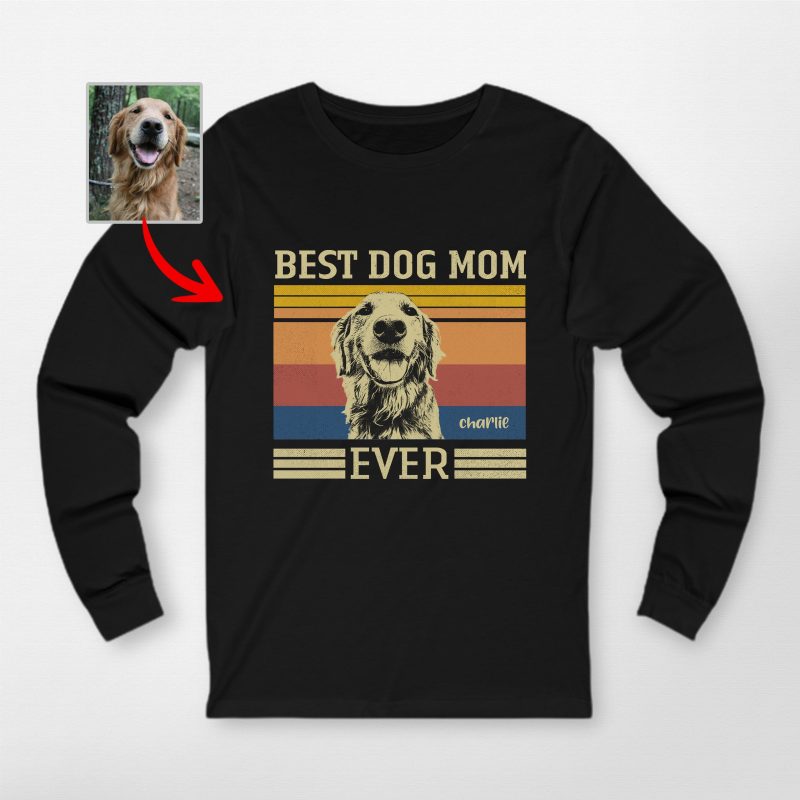 Vintage Best Dog Mom Custom Bella Canvas Long Sleeve Shirt - Pawarts