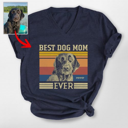 Custom Vintage-Style Best Dog Mom Bella Canvas V-neck Shirt, Unique Gift Dog Mom on Mother’s Day - Pawarts