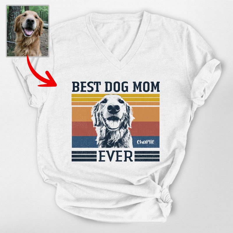 Custom Vintage-Style Best Dog Mom Bella Canvas V-neck Shirt, Unique Gift Dog Mom on Mother’s Day - Pawarts