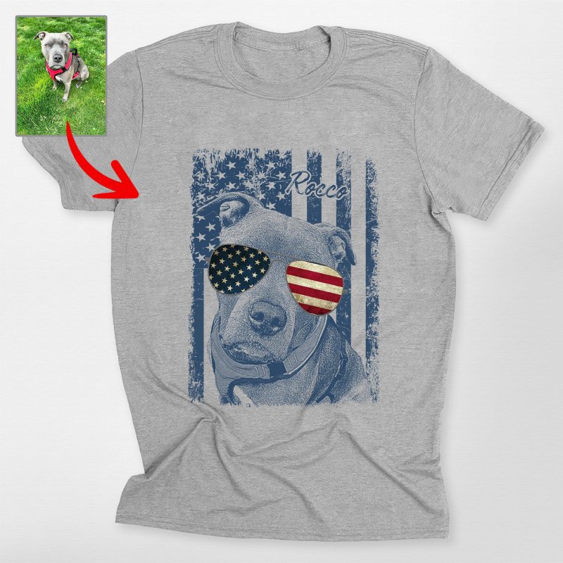 Custom Dog Independence Day Shirt - Dog Portrait with American Flag - Pawarts