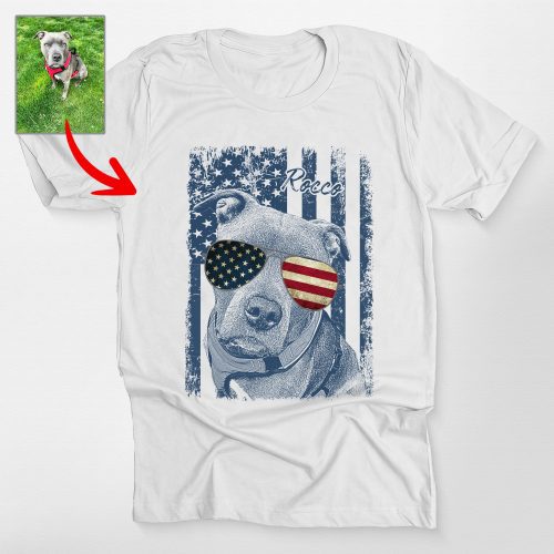 Custom Dog Independence Day Shirt - Dog Portrait with American Flag - Pawarts