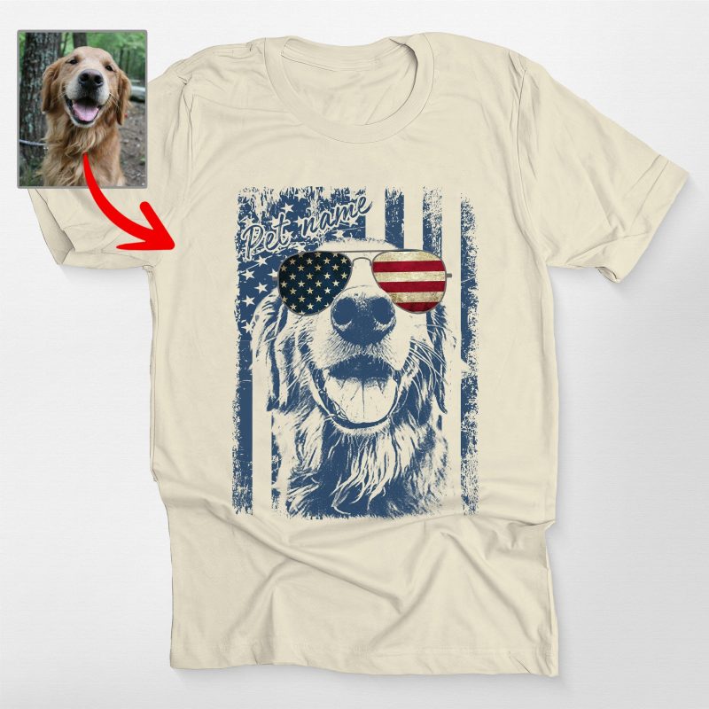 Custom Dog Independence Day Shirt - Dog Portrait with American Flag - Pawarts