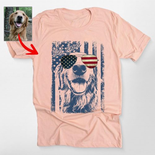 Custom Dog Independence Day Shirt - Dog Portrait with American Flag - Pawarts