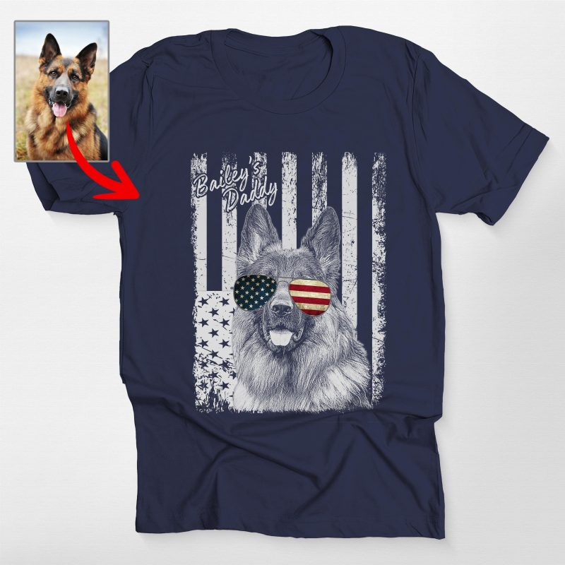 Custom Dog Independence Day Shirt - Dog Portrait with American Flag - Pawarts