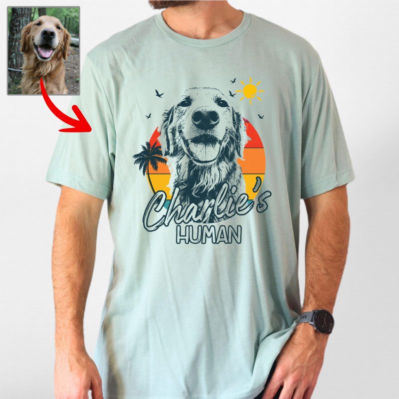 Beach Sunset Custom Dog Photo Style Bella Canvas Shirt for Dog Lovers - Pawarts