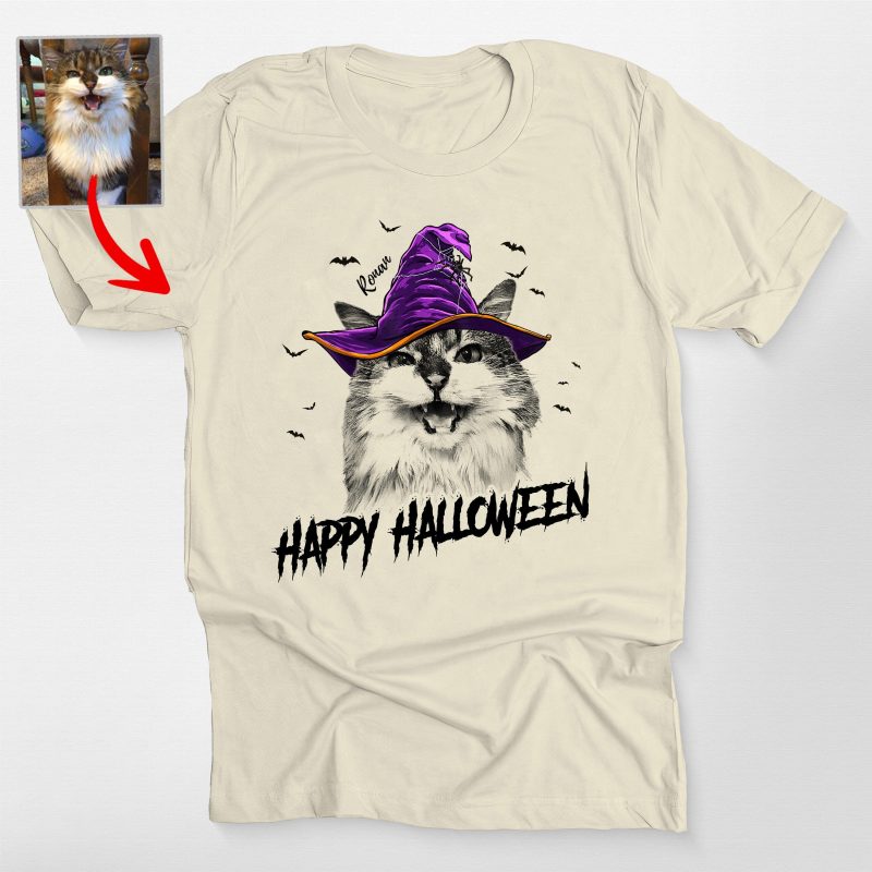 Custom Witch Dog Portrait Halloween T-Shirt for Dog Moms - Pawarts