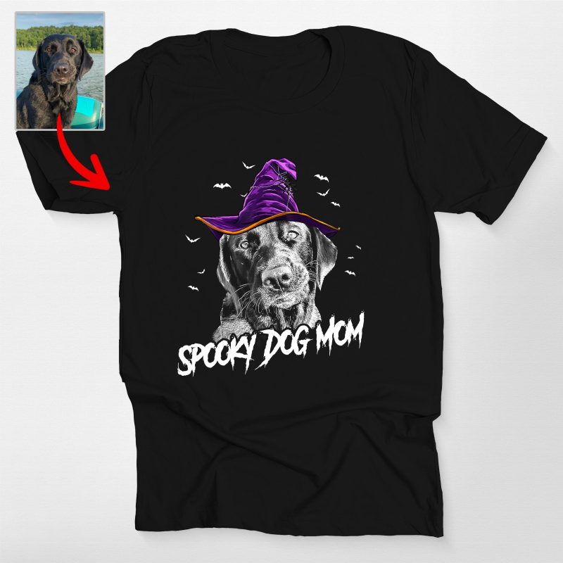 Custom Witch Dog Portrait Halloween T-Shirt for Dog Moms - Pawarts