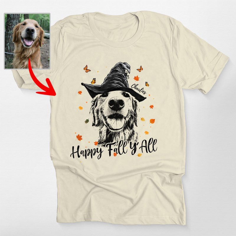 Pawarts | Happy Fall Y'all CustomDog Sketch Unisex T-Shirt Halloween Gift For Dog Lover - Pawarts