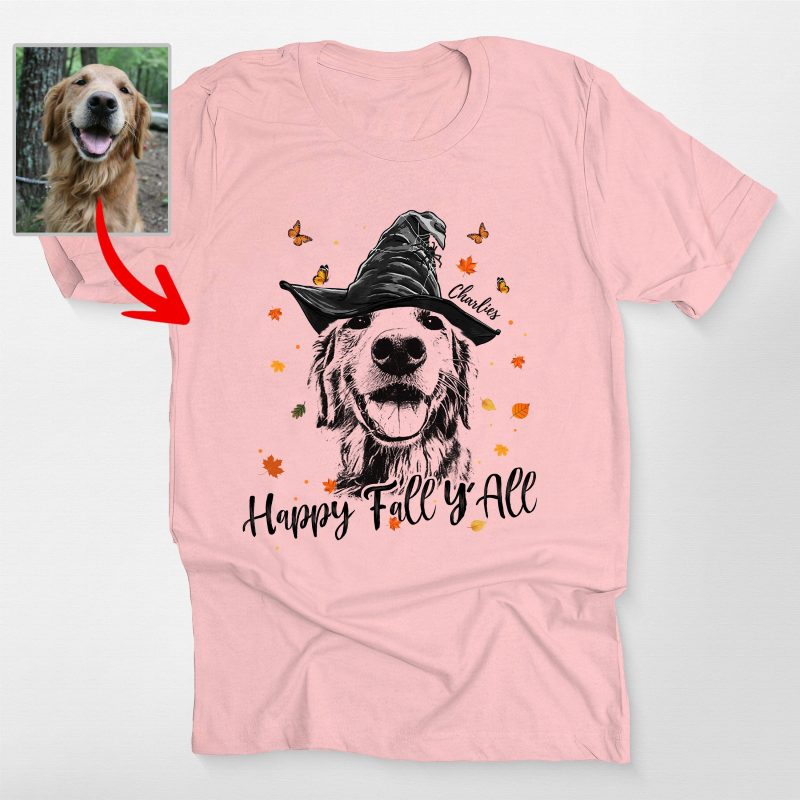 Pawarts | Happy Fall Y'all CustomDog Sketch Unisex T-Shirt Halloween Gift For Dog Lover - Pawarts