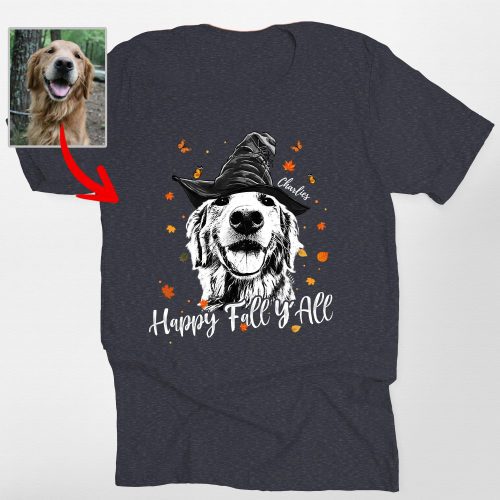 Pawarts | Happy Fall Y'all CustomDog Sketch Unisex T-Shirt Halloween Gift For Dog Lover - Pawarts