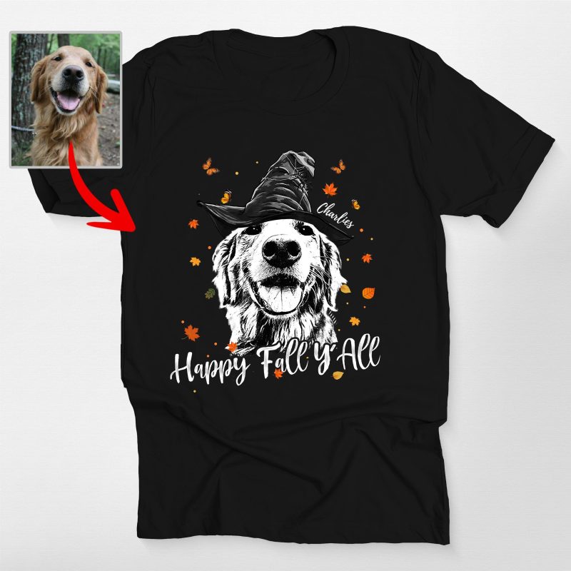 Pawarts | Happy Fall Y'all CustomDog Sketch Unisex T-Shirt Halloween Gift For Dog Lover - Pawarts