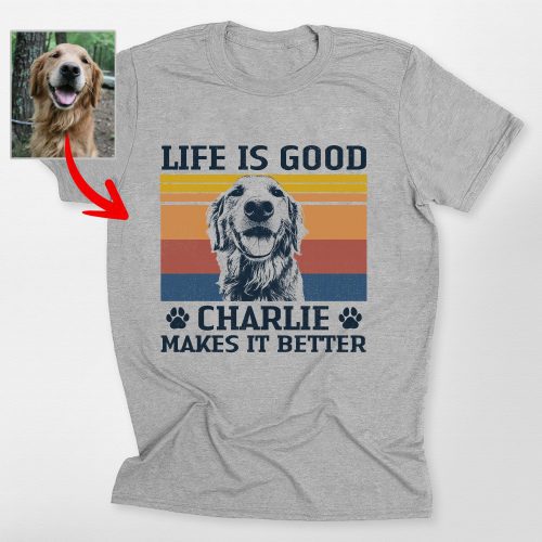 Life Is Good - Colorful Background Personalized Dog Portrait Bella Canvas T-shirt - Pawarts