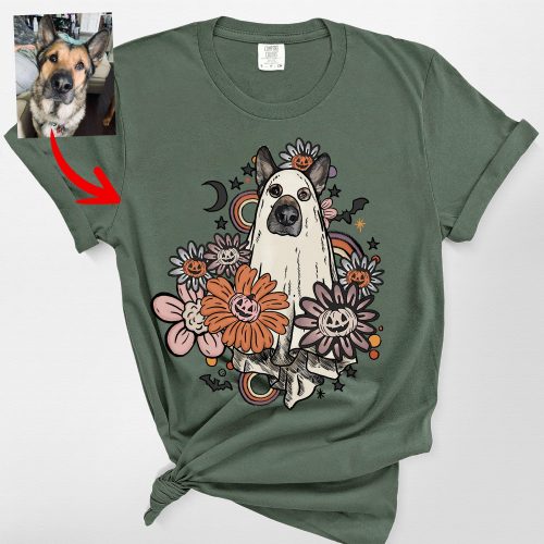 demo 05 - Custom Dog in Ghost Flora Comfort Colors Shirt for Dog Mamas (Copy) - Pawarts