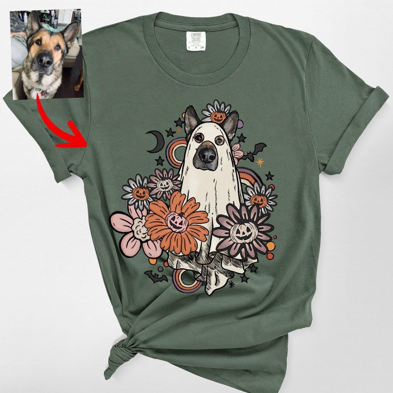 demo 05 - Custom Dog in Ghost Flora Comfort Colors Shirt for Dog Mamas (Copy) - Pawarts