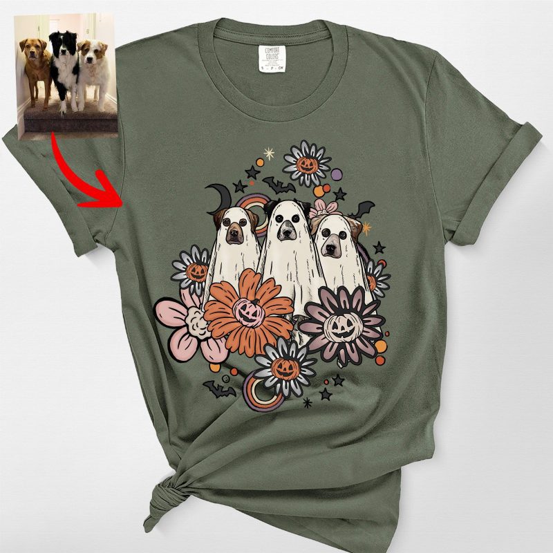 demo 05 - Custom Dog in Ghost Flora Comfort Colors Shirt for Dog Mamas (Copy) - Pawarts