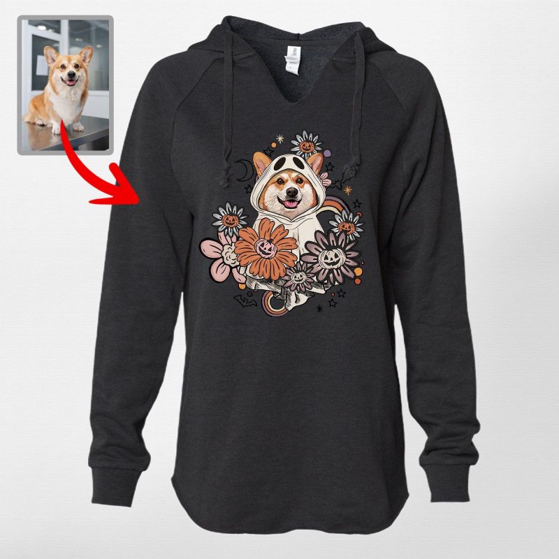 Pawarts | Customized Flora Vintage Dog Ghost Cali Wave Hoodie [Unique Halloween Gift] - Pawarts