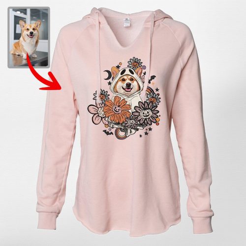 Pawarts | Customized Flora Vintage Dog Ghost Cali Wave Hoodie [Unique Halloween Gift] - Pawarts