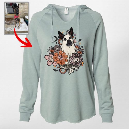 Pawarts | Customized Flora Vintage Dog Ghost Cali Wave Hoodie [Unique Halloween Gift] - Pawarts