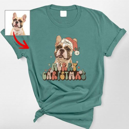 Vintage Dog Christmas Comfort Color Shirt - Custom Dog Painting with Xmas Hat - Pawarts