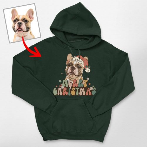 Merry Christmas Custom Dog Photo Hoodie for Dog Lovers - Pawarts