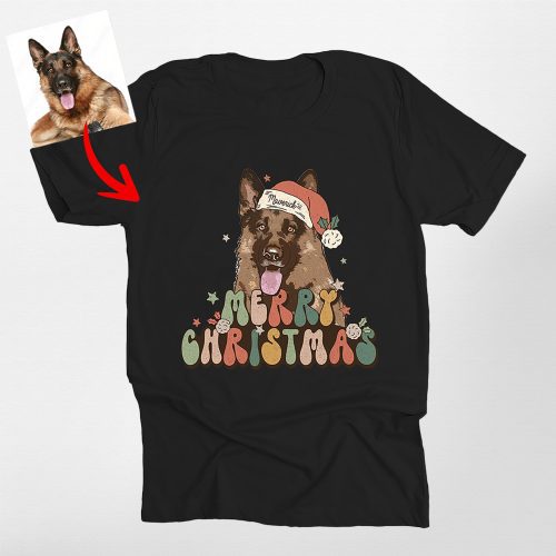 Vintage Dog Christmas Shirt - Custom Dog Painting with Xmas Hat - Pawarts