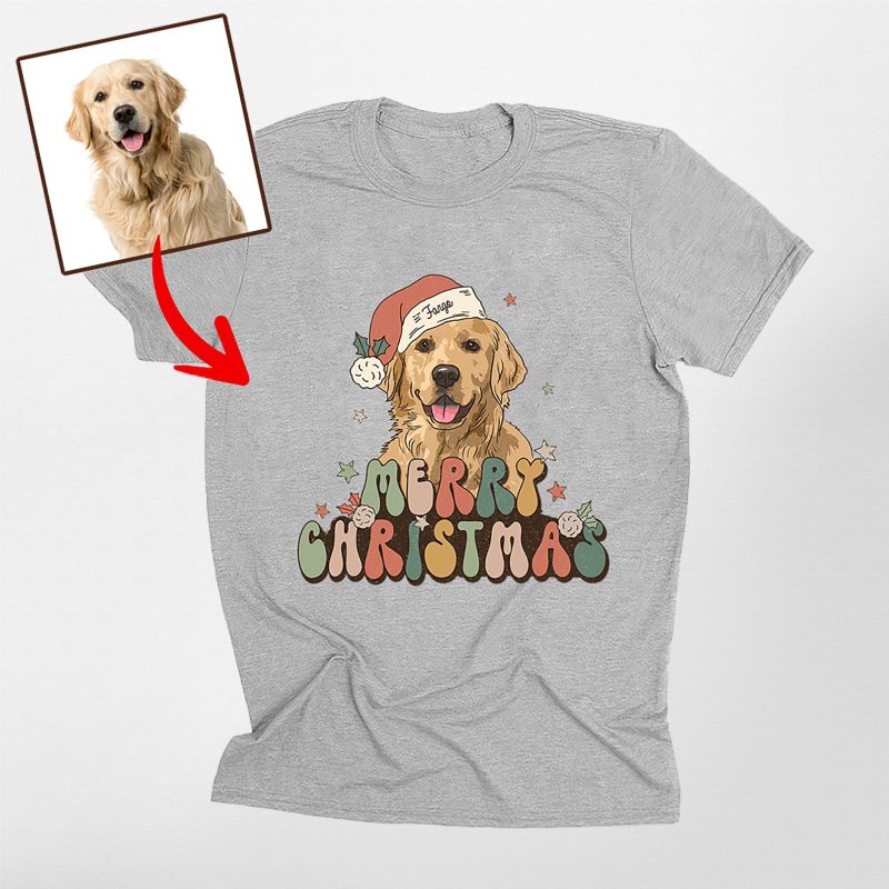 Vintage Dog Christmas Shirt - Custom Dog Painting with Xmas Hat - Pawarts