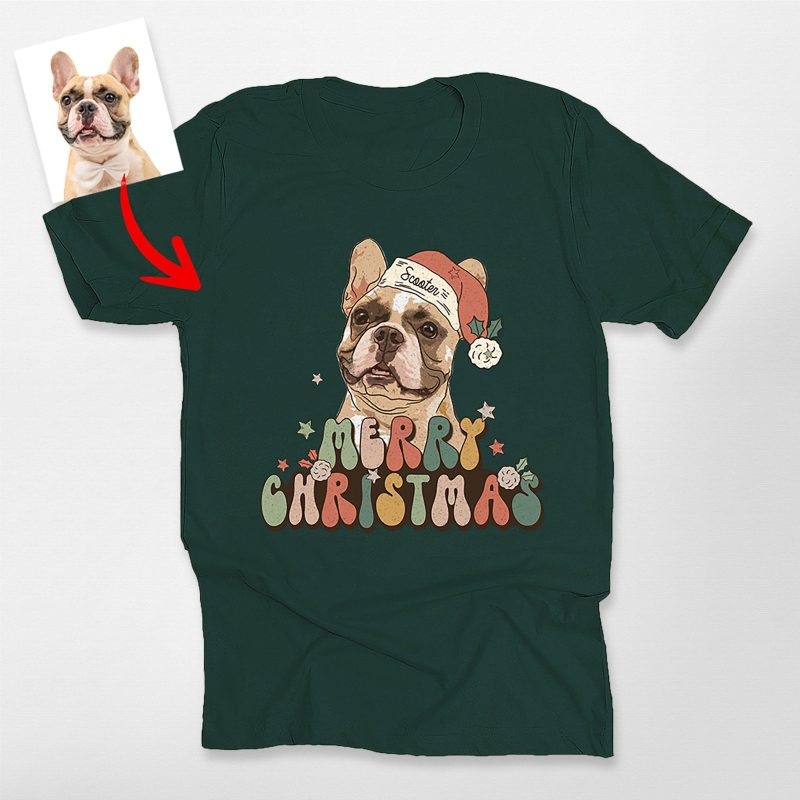 Vintage Dog Christmas Shirt - Custom Dog Painting with Xmas Hat - Pawarts