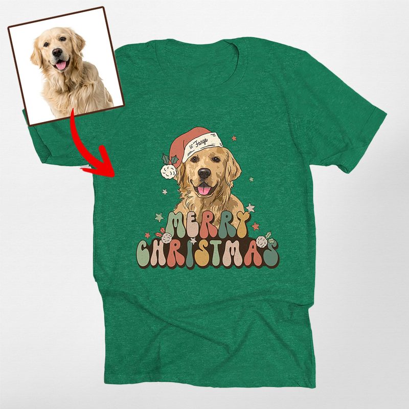 Vintage Dog Christmas Shirt - Custom Dog Painting with Xmas Hat - Pawarts